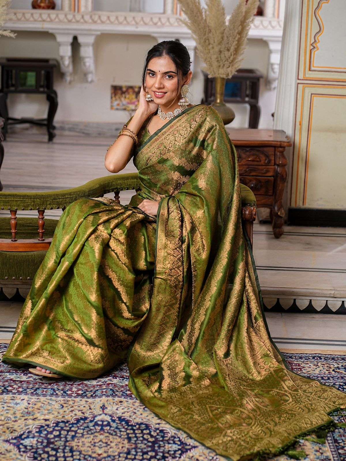 Mehandi GreenColor Pure Organza Saree 
